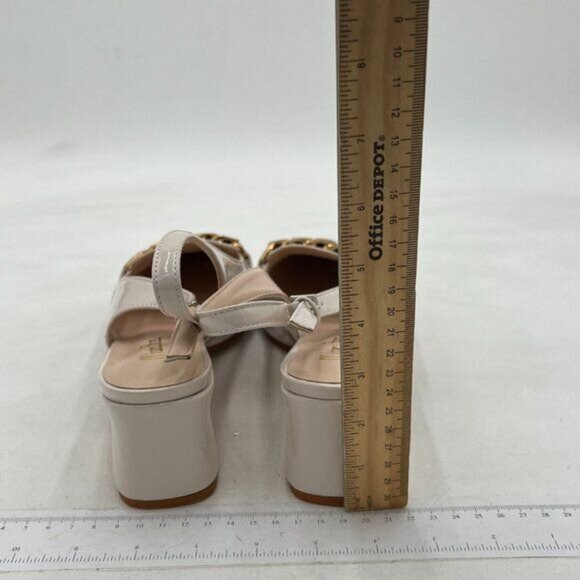 Milooey Cream Women's Closed Toe Chain Slingback Flats Comfortable Chunky Block - Picture 5 of 8